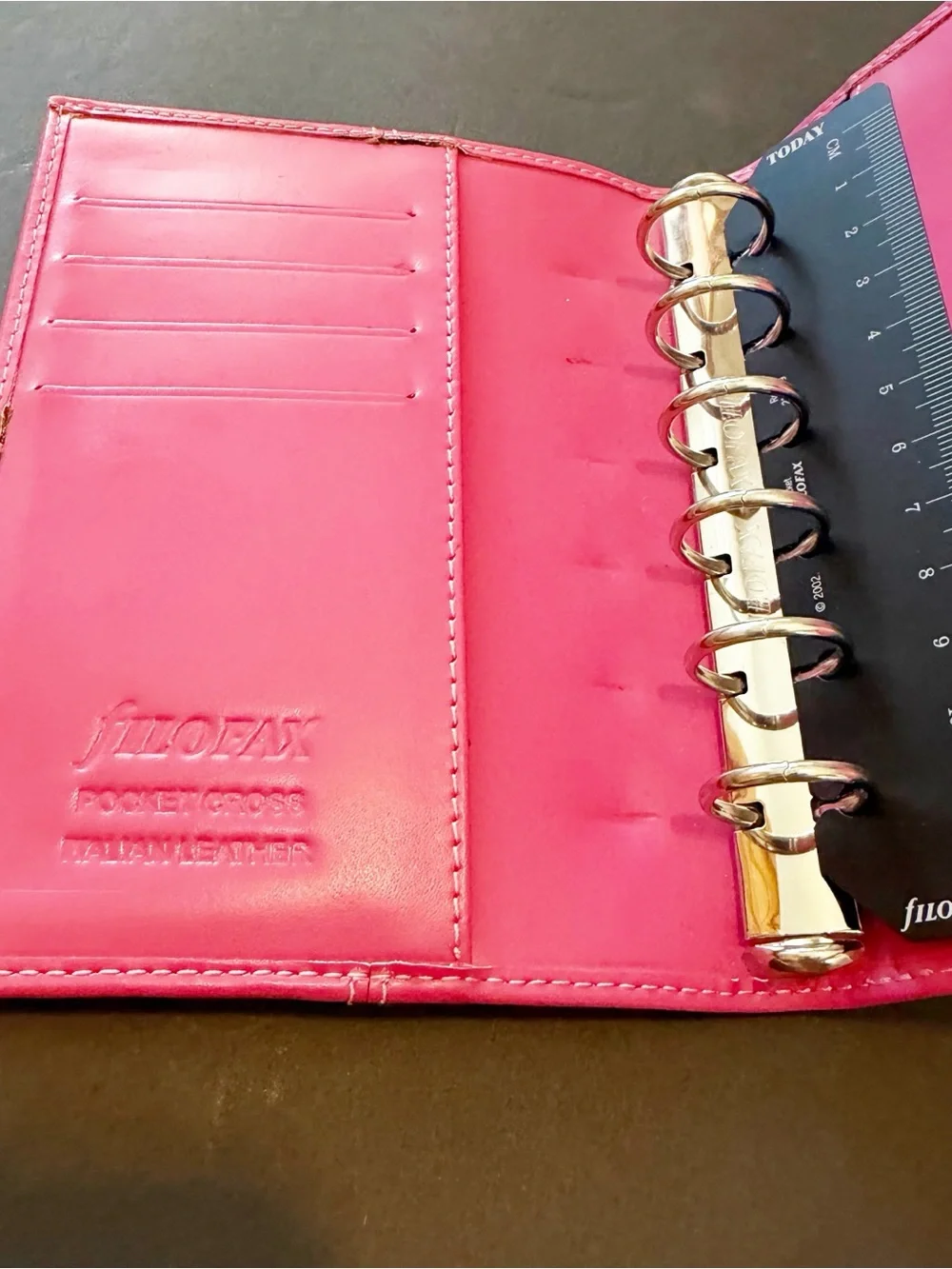 Filofax Cross Pink A7 Pocket Organizer Planner Binder 6 Ring Italian Leather